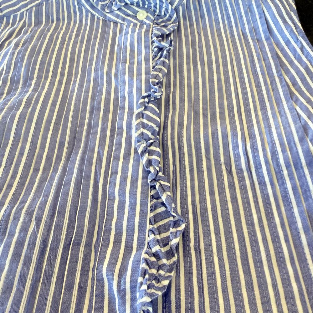 LOFT Ann Taylor Blue Stripe Pintuck Ruffle Sleeveless Blouse S - Picture 6 of 9